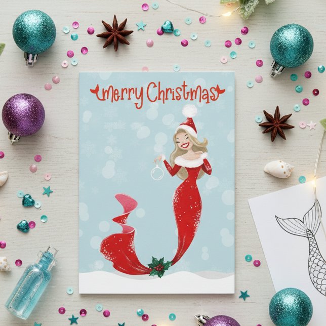 Cartes Pour Fêtes Annuelles Mermaid Joyeuses bulles de Noël (Créateur téléchargé)