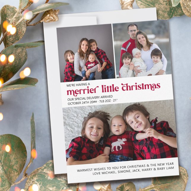 Cartes Pour Fêtes Annuelles Merrier Little Christmas 3 Photo Nouveau bébé (Créateur téléchargé)