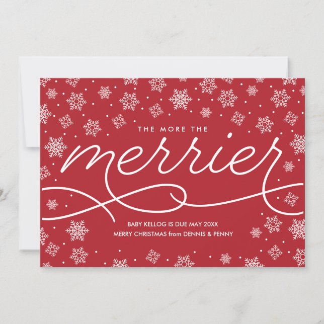 Cartes Pour Fêtes Annuelles Merrier Pregnancy Announcement Christmas Card (Devant)