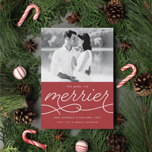 Cartes Pour Fêtes Annuelles Merrier Pregnancy Announcement Christmas Card
