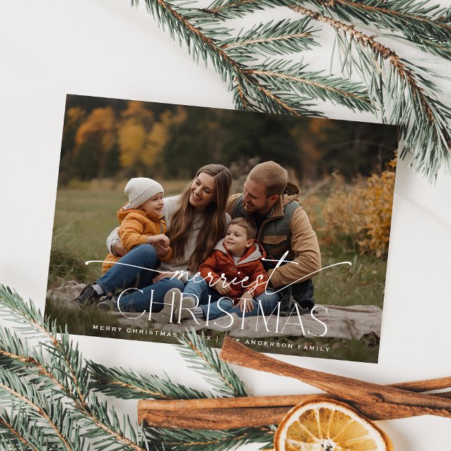 Cartes Pour Fêtes Annuelles Merriest Christmas Elegant Typography Photo (Créateur téléchargé)
