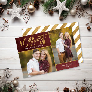 Cartes Pour Fêtes Annuelles Merriest Faux Gold Foil 2 Photo Flat