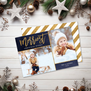 Cartes Pour Fêtes Annuelles Merriest Faux Gold Foil 2 Photo Flat