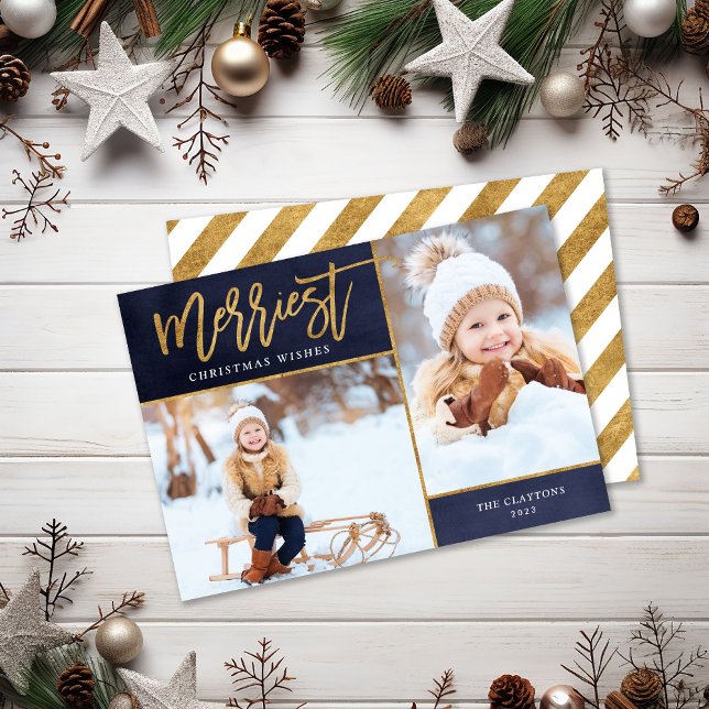 Cartes Pour Fêtes Annuelles Merriest Faux Gold Foil 2 Photo Flat (Créateur téléchargé)