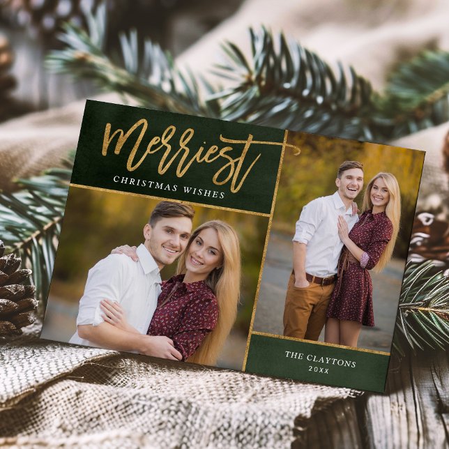 Cartes Pour Fêtes Annuelles Merriest Faux Gold Foil 2 Photo Noël (Créateur téléchargé)