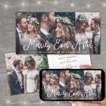 Cartes Pour Fêtes Annuelles Merrily Ever After 4 Photo Newlywes 1er Noël<br><div class="desc">Envoyez des voeux de vacances joyeuses comme un nouveau Mr. & Mme ! Célébrez votre premier Noël marié et partagez quatre de vos photos mariages préférées avec un élégant collage photo personnalisé "Merrily Ever After" carte de vacances. Tout le texte sur ce modèle est simple à personnaliser pour inclure n'importe...</div>