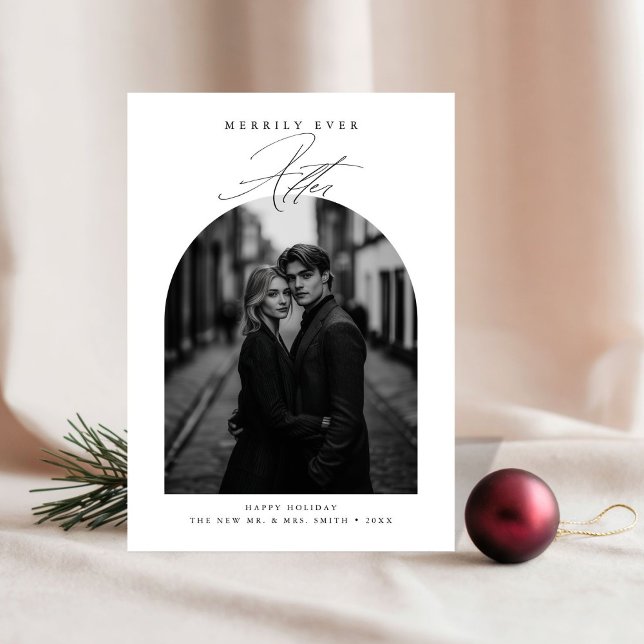 Cartes Pour Fêtes Annuelles Merrily Jamais Après Élégant Noir Nouveau-Marié Bl (Créateur téléchargé)