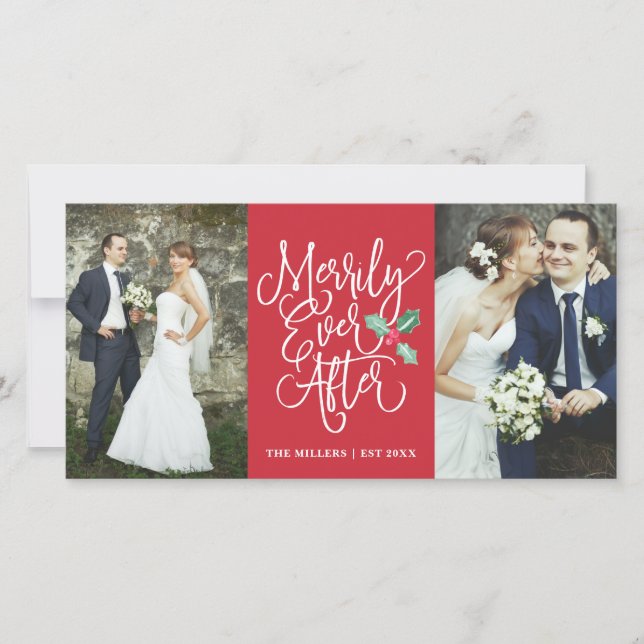 Cartes Pour Fêtes Annuelles Merrily Jamais après les vacances Mariages 2- Phot (Devant)