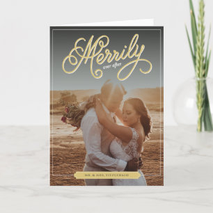 Cartes Pour Fêtes Annuelles Merrily Jamais après or Curly Script Mariage photo