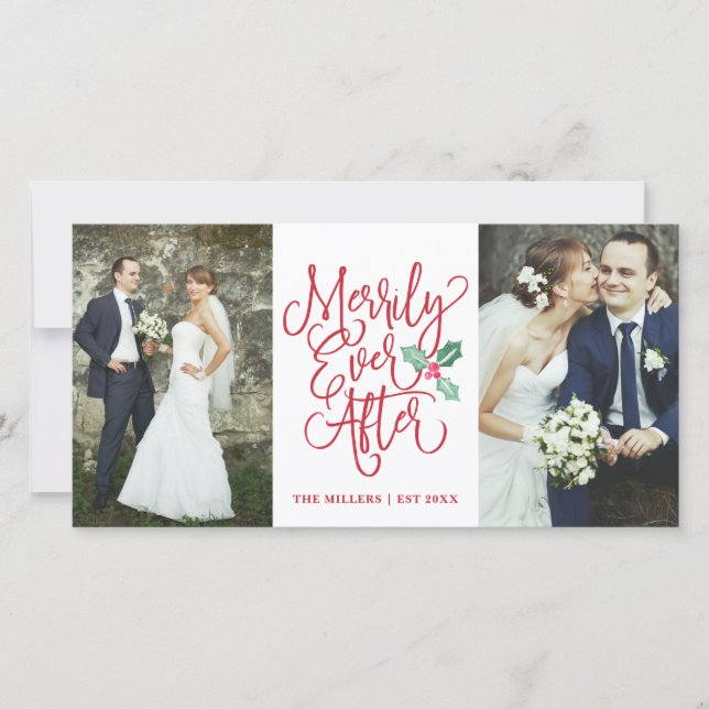 Cartes Pour Fêtes Annuelles Merrily Jamais après un jour férié Mariage 2- Phot (Devant)