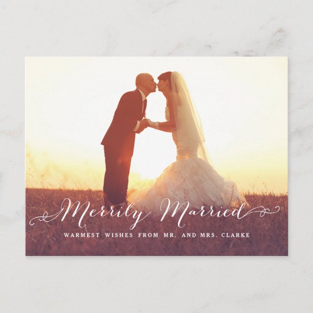 Cartes Pour Fêtes Annuelles Merrily Married Christmas Photo Holiday Postcard (Devant)
