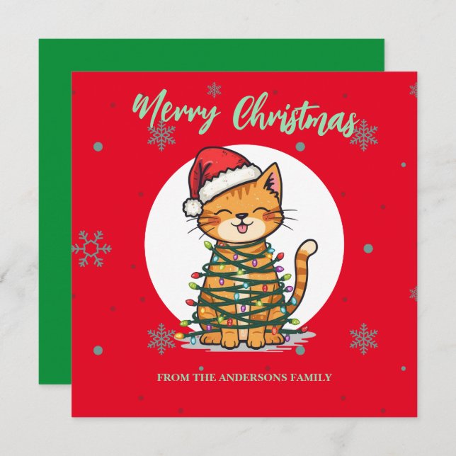 Cartes Pour Fêtes Annuelles Merry and Bright cat Christmas kitten snow winter (Devant / Derrière)