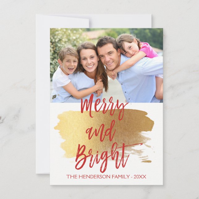 Cartes Pour Fêtes Annuelles Merry and Bright Hand Lettered Script Photo Card (Devant)