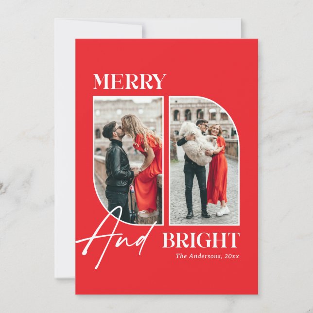 Cartes Pour Fêtes Annuelles Merry and Bright | Modern Red Christmas Photo (Devant)