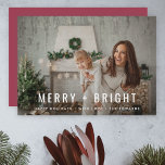 Cartes Pour Fêtes Annuelles Merry and Bright | Modern Trendy Christmas Photo<br><div class="desc">A stylish modern holiday photo flat greeting card with a bold typography quote "Merry Bright" in white with a rose raspberry dusky berry pink feature color on the reverse. The greeting and name can be easily customized for a personal touch. A trendy, minimalist and contemporary christmas design to stand out...</div>