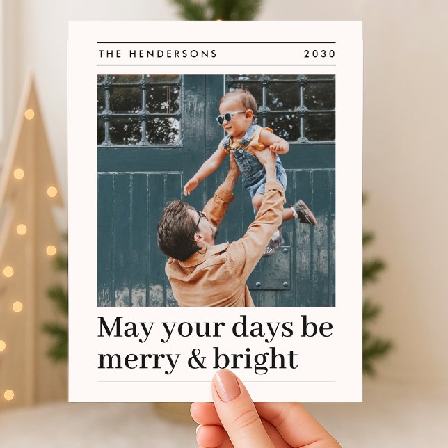 Cartes Pour Fêtes Annuelles Merry and Bright | Olive Green Christmas Photo  (Celebrate the season with a retro typography vertical holiday card showcasing your favorite memories)