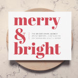 Cartes Pour Fêtes Annuelles Merry and Bright Red Corporate<br><div class="desc">A stylish modern corporate business flat holiday greeting card with a bold retro typographiy quote "merry & bright" in bright red on a white background with a complementary feature color on the reverse. The greeting, message and company name can be easily customized to suit your own business. A trendy, fun...</div>