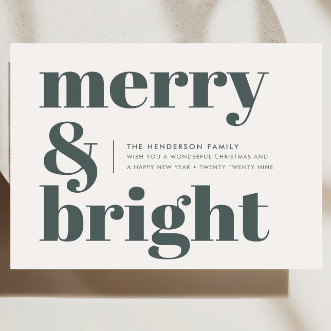 Cartes Pour Fêtes Annuelles Merry and Bright | Stylish Forest Green (Stylish, festive, and fully customizable - create your red typography holiday card today)