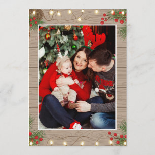 Cartes Pour Fêtes Annuelles Merry and Bright texture Bois Famille 2 Photo