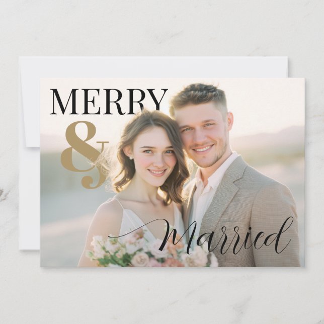 Cartes Pour Fêtes Annuelles Merry and Married Modern Photo Holiday Card (Devant)