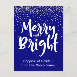 Cartes Pour Fêtes Annuelles Merry blanc et brillant sur Navy & Silver Confetti