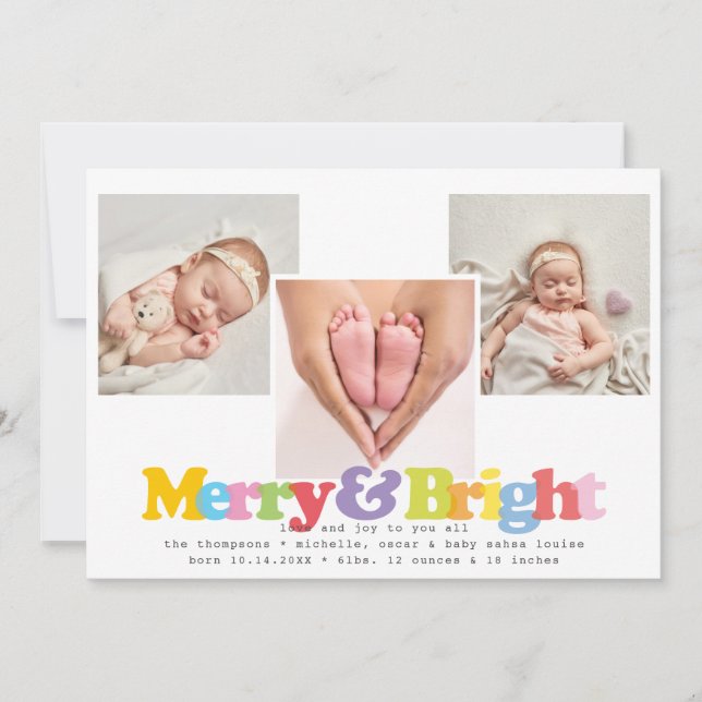Cartes Pour Fêtes Annuelles Merry Bright 3 Photo Holiday (Devant)