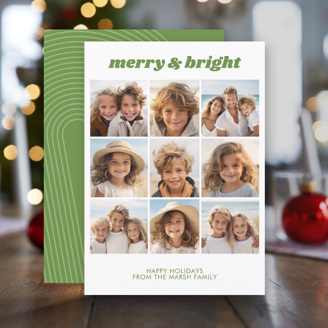 Cartes Pour Fêtes Annuelles Merry & Bright - 9 Photo - Zen Arch Vert Blanc (Modern Christmas Photo Greeting Card)