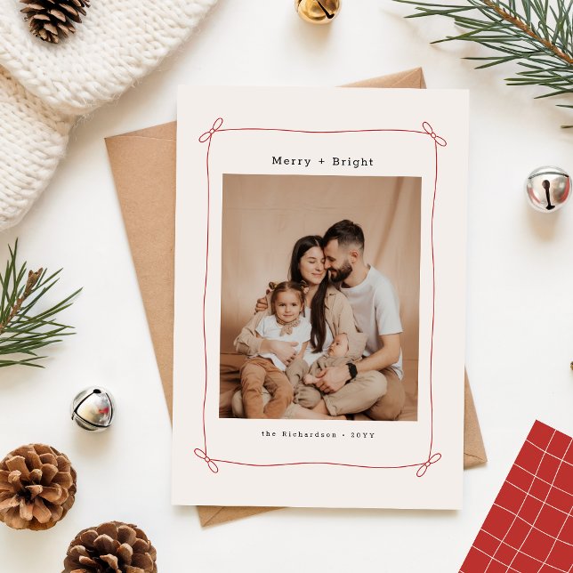 Cartes Pour Fêtes Annuelles Merry & Bright Bow Ribbon Family Christmas Photo (Créateur téléchargé)