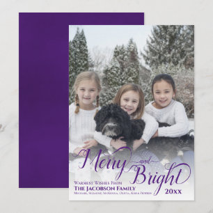 Cartes Pour Fêtes Annuelles Merry & Bright Calligraphie Écriture Violet Photo