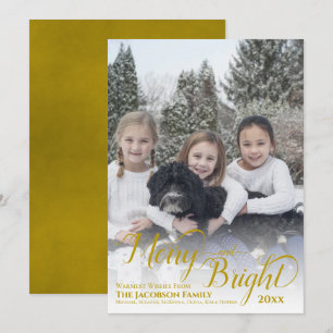 Cartes Pour Fêtes Annuelles Merry & Bright Calligraphie Script Or Photo