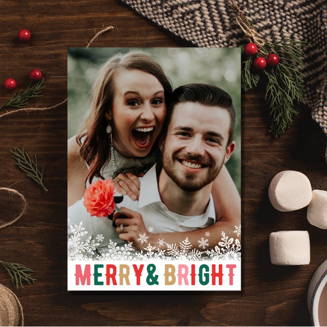 Cartes Pour Fêtes Annuelles Merry Bright Couple's Snowflake Photo de Christmas (Merry Bright Couple's Snowflake Photo Christmas Holiday Card)
