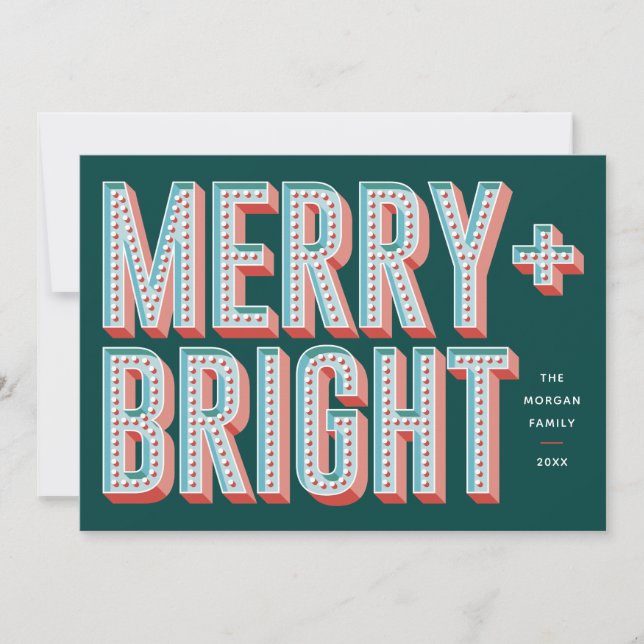 Cartes Pour Fêtes Annuelles Merry + Bright Marquee Holiday Card - Vert (Devant)