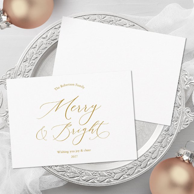 Cartes Pour Fêtes Annuelles Merry & Bright Minimalist Gold Script Christmas (Créateur téléchargé)