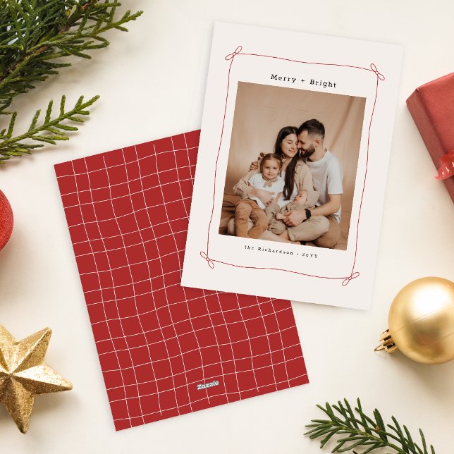 Cartes Pour Fêtes Annuelles Merry Bright Red Bow Ribbon Family Photo Christmas (Créateur téléchargé)