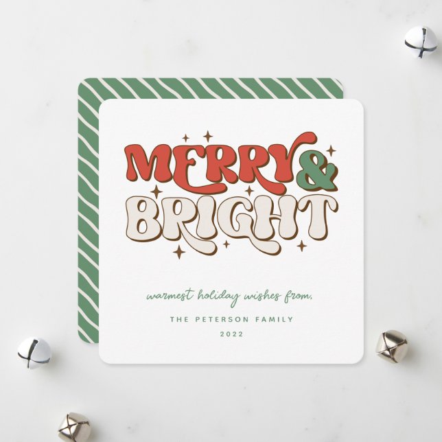 Cartes Pour Fêtes Annuelles Merry & Bright Retro (Devant/Arrière en situation)