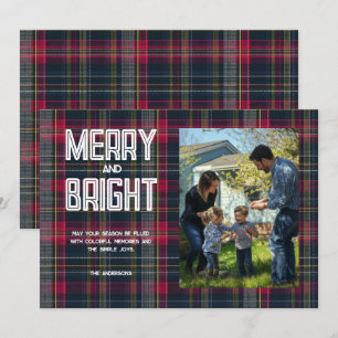 Cartes Pour Fêtes Annuelles Merry & Bright Tartan Personnalisé Photo de Famill
