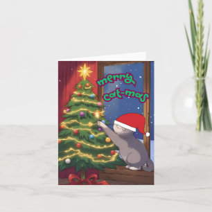 Cartes Pour Fêtes Annuelles Merry Cat-mas Mignonne Conception