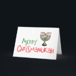 Cartes Pour Fêtes Annuelles Merry Chrismanukah - Noël Chanukah Menorah<br><div class="desc">La façon parfaite de célébrer Noël et Hanouka en même temps. Joyeux Noël   Joyeux Chanukah = Joyeux Chrismanukah,  avec Sucre de canne bougies Menorah.</div>