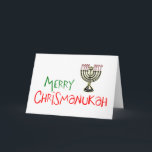 Cartes Pour Fêtes Annuelles Merry Chrismanukah - Noël Chanukah Menorah<br><div class="desc">La façon parfaite de célébrer Noël et Hanouka en même temps. Joyeux Noël   Joyeux Chanukah = Joyeux Chrismanukah,  avec Sucre de canne bougies Menorah.</div>