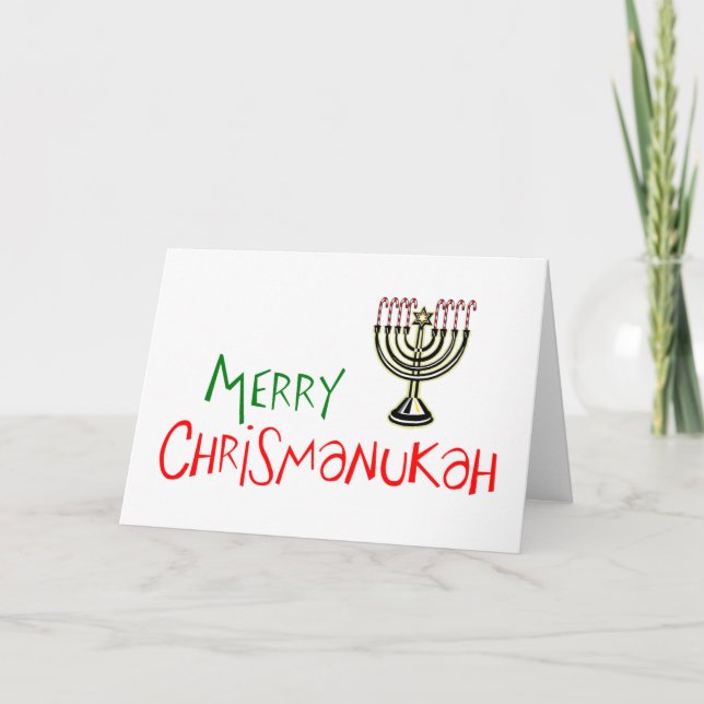 Cartes Pour Fêtes Annuelles Merry Chrismanukah - Noël Chanukah Menorah (Devant)