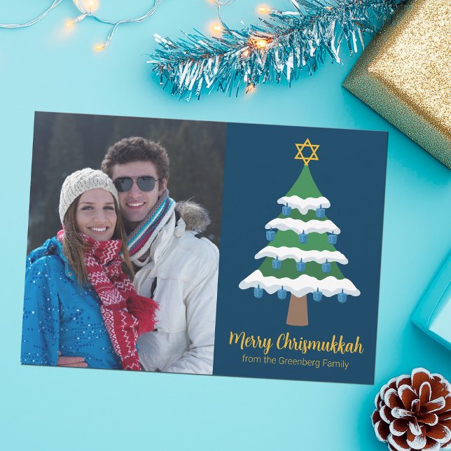 Cartes Pour Fêtes Annuelles Merry Chrismukkah Cute Hanoukka Photo de Noël (Créateur téléchargé)