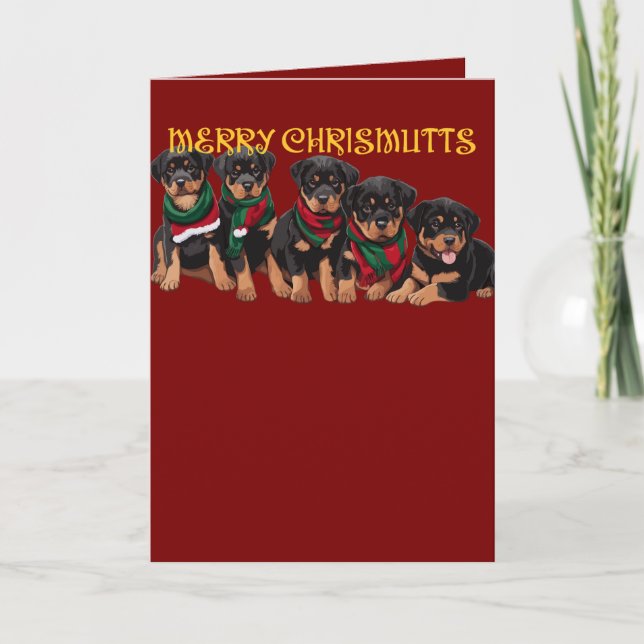 Cartes Pour Fêtes Annuelles Merry Chrismutts Noël Festive Puppies de Noël (Devant)