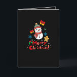 Cartes Pour Fêtes Annuelles Merry Christmas!<br><div class="desc">This cheerful Christmas illustration features an adorable snowman wearing a hat and scarf against a solid black background. Surrounded by bells,  snowflakes,  and a gingerbread man,  the image highlights the bold red and green greeting "Merry Christmas!" at the bottom,  making it a vibrant and sweet seasonal design.</div>