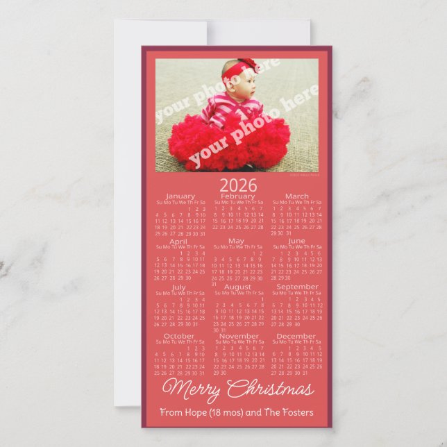 Cartes Pour Fêtes Annuelles Merry Christmas 2026 Calendar Add Your Photo Red  (Devant)