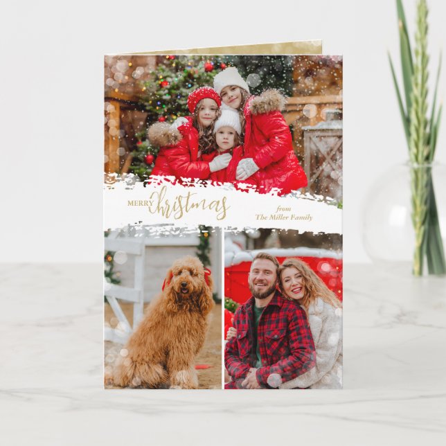 Cartes Pour Fêtes Annuelles Merry Christmas 3 Photo Collage Folded (Devant)