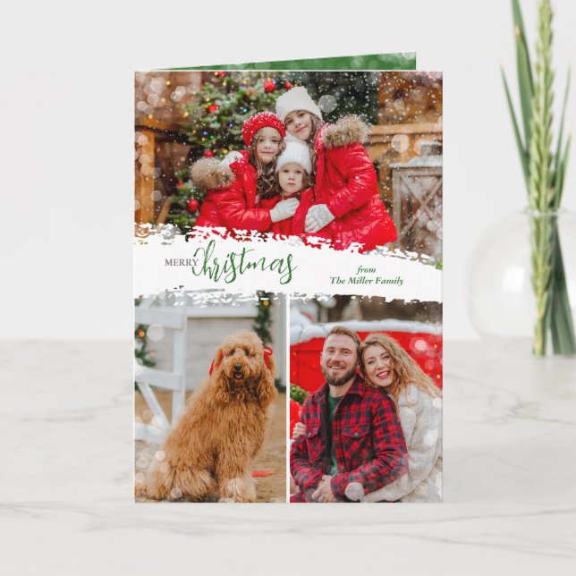 Cartes Pour Fêtes Annuelles Merry Christmas 3 Photo Collage Folded (Devant)