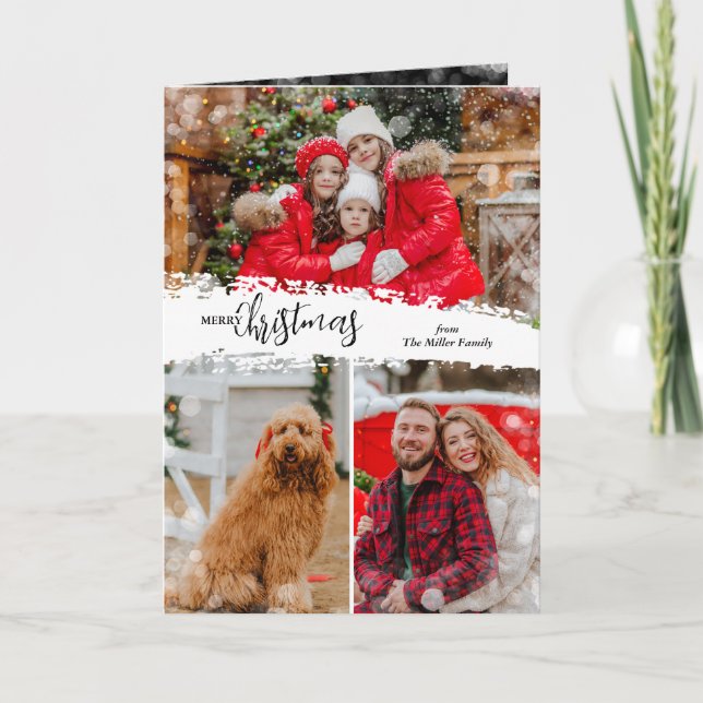 Cartes Pour Fêtes Annuelles Merry Christmas 3 Photo Collage Folded (Devant)