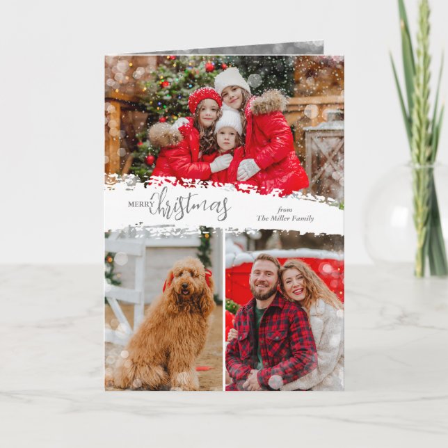 Cartes Pour Fêtes Annuelles Merry Christmas 3 Photo Collage Folded (Devant)