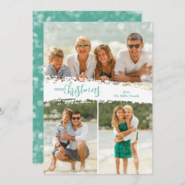 Cartes Pour Fêtes Annuelles Merry Christmas 3 Photo Collage Holiday Card (Devant / Derrière)
