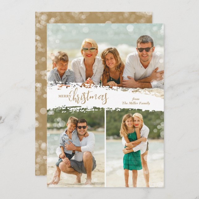 Cartes Pour Fêtes Annuelles Merry Christmas 3 Photo Collage Holiday Card (Devant / Derrière)